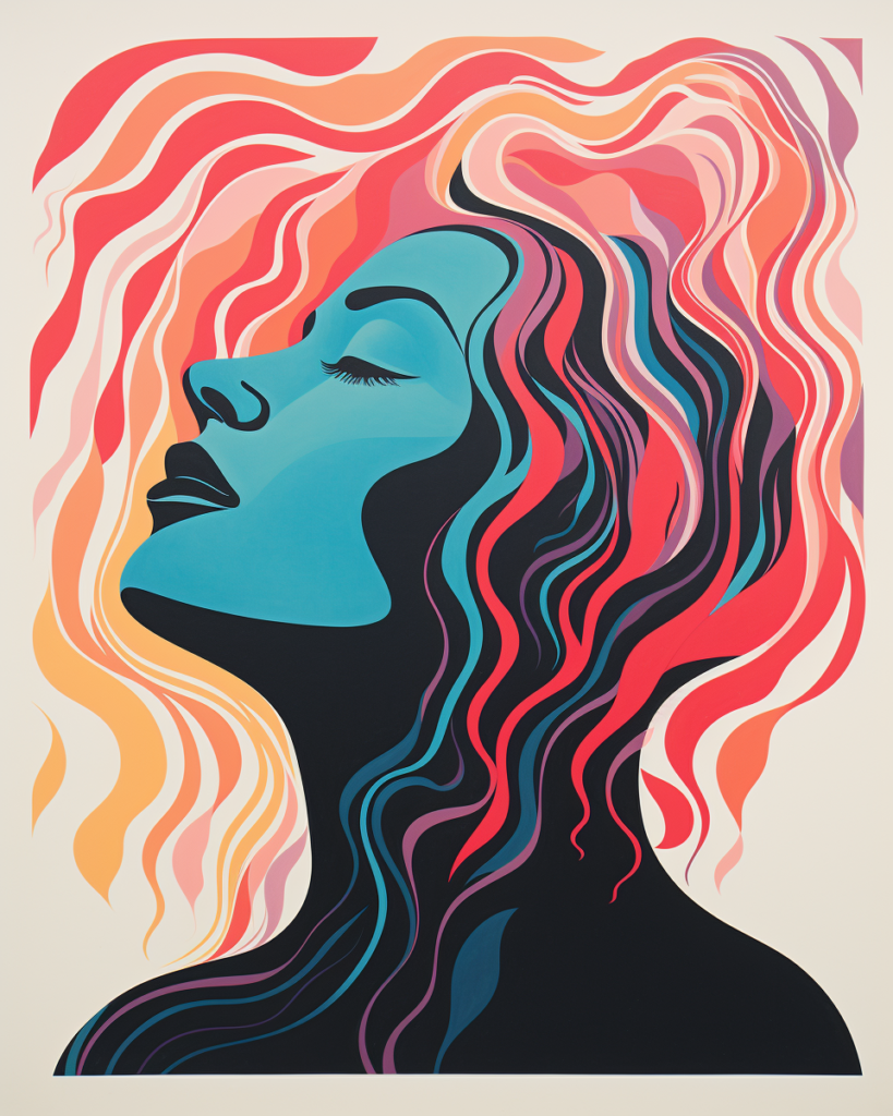 An illustration of a woman's head with colorful hair.