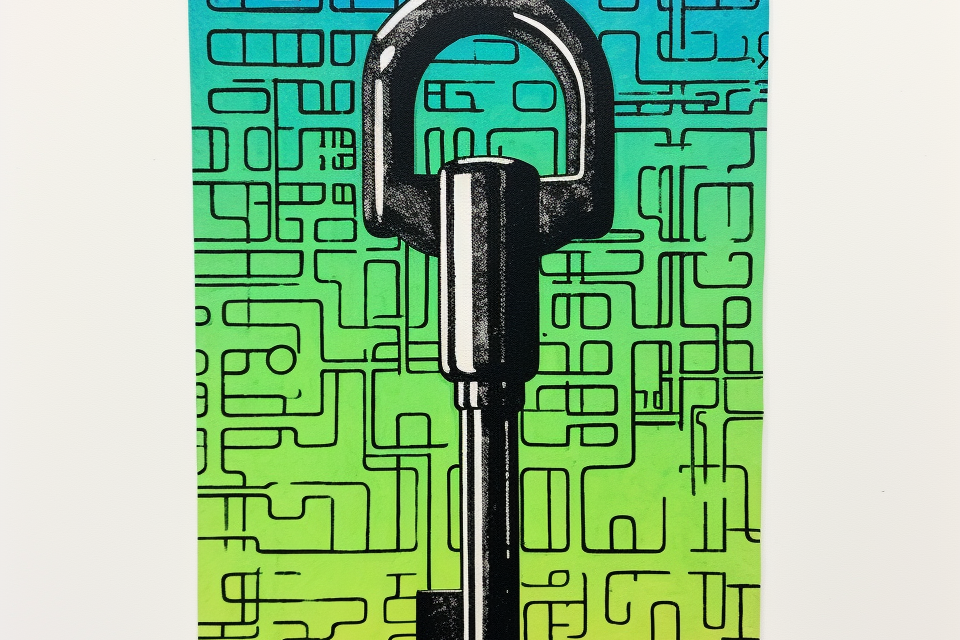 An image of a key on a colorful background.