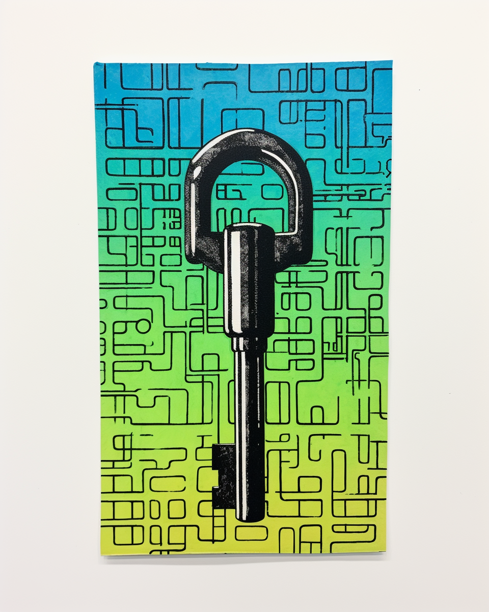 An image of a key on a colorful background.