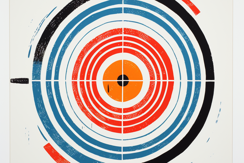 A print of a target with a red, blue, and orange circle.