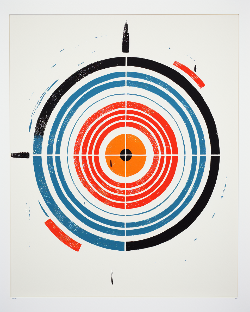 A print of a target with a red, blue, and orange circle.